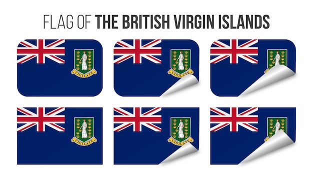 Ensemble D'autocollants D'étiquettes De Drapeau Des îles Vierges Britanniques Illustration Vectorielle Drapeaux 3d Isolés Sur Blanc