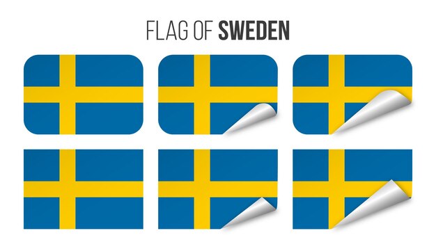 Ensemble d'autocollants d'étiquettes de drapeau de Suède Illustration vectorielle Drapeaux 3d de Suède isolés sur blanc