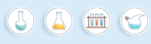 Un Ensemble D'autocollants Avec L'image De Laboratoire Chimique Ustensiles En Verre Flasques Tubes à Essai Goutte-à-goutte Style Plat Moderne