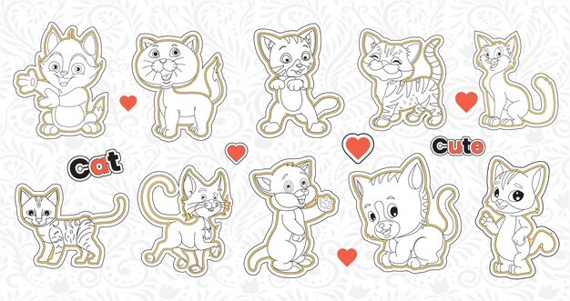 Ensemble D'autocollants Mignons De Chat De La Saint-valentin Collection D'autocollants D'animaux Imprimables Doodle Animal De Compagnie Pour Les Enfants