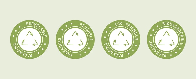 Vecteur ensemble d'autocollants pour emballages recyclables et réutilisables respectueux de l'environnement
