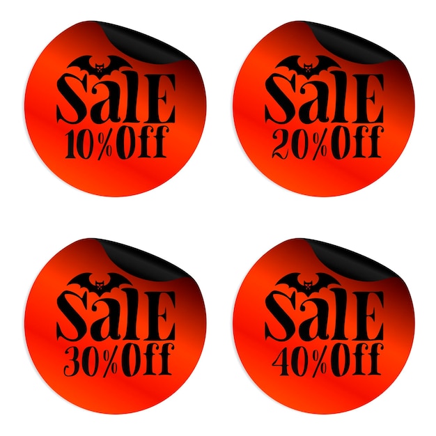 Ensemble D'autocollants De Vente Halloween Rouge Avec Chauve-souris 10 20 30 40 % De Réduction