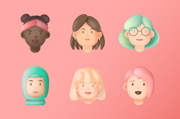 Ensemble d'avatars de femmes heureuses de différentes races