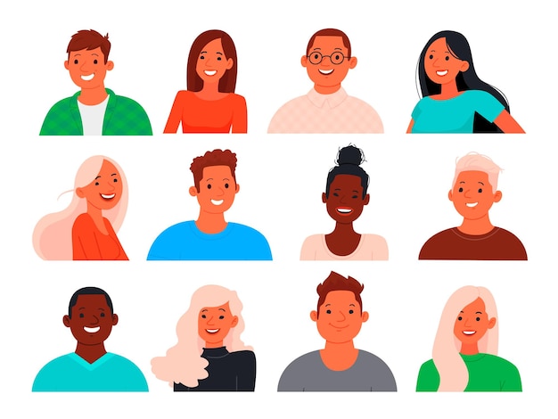 Ensemble d'avatars de jeunes gars et filles.