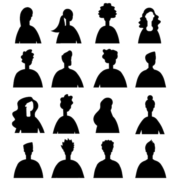 Vecteur ensemble d'avatars de personnes silhouettes vectorielles