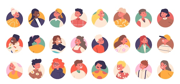 Ensemble D'avatars Pour Enfants Collection Adorable Et Diversifiée De Profils Numériques D'enfants Parfaits Pour Les Jeux Ou Les Applications Comportant Une Gamme De Personnages Imaginatifs Amusants De Tous âges Illustration Vectorielle De Personnes De Dessin Animé