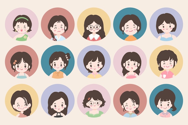 Ensemble d'avatars d'utilisateurs Icônes de profil d'avatar de femme Collection de personnages Illustration vectorielle