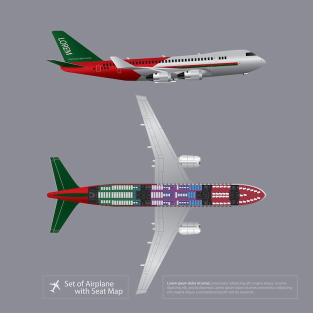 Ensemble D'avion Avec Illustration Vectorielle De Siège Carte Isolé