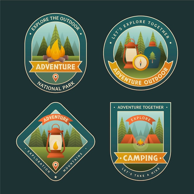 Vecteur ensemble de badges d'aventure dessinés à la main