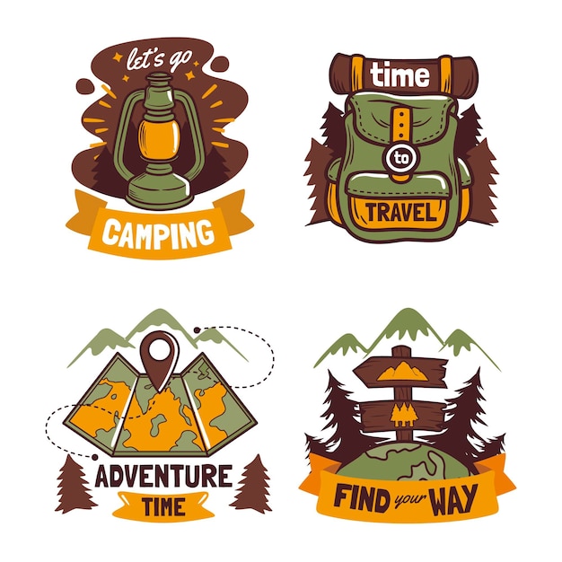 Vecteur ensemble de badges d'aventure dessinés à la main