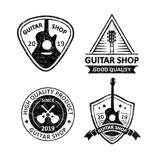 Ensemble De Badges De Magasin De Guitare Vintage