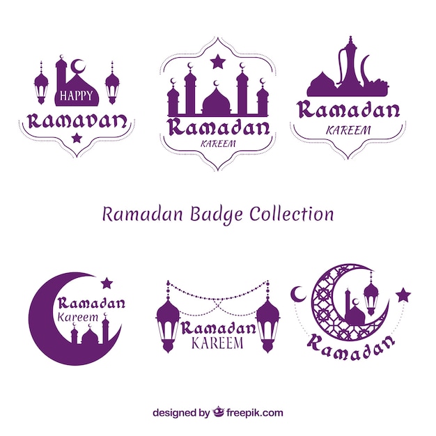 Vecteur ensemble de badges ramadan pourpre