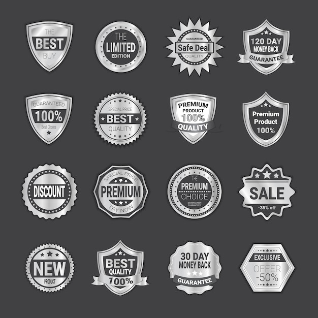 Vecteur ensemble de badges de vente shopping ou collection d'emblèmes de boucliers de haute qualité