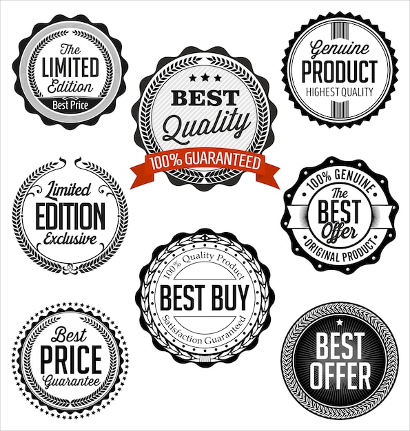 Ensemble de badges vintage noir et blanc