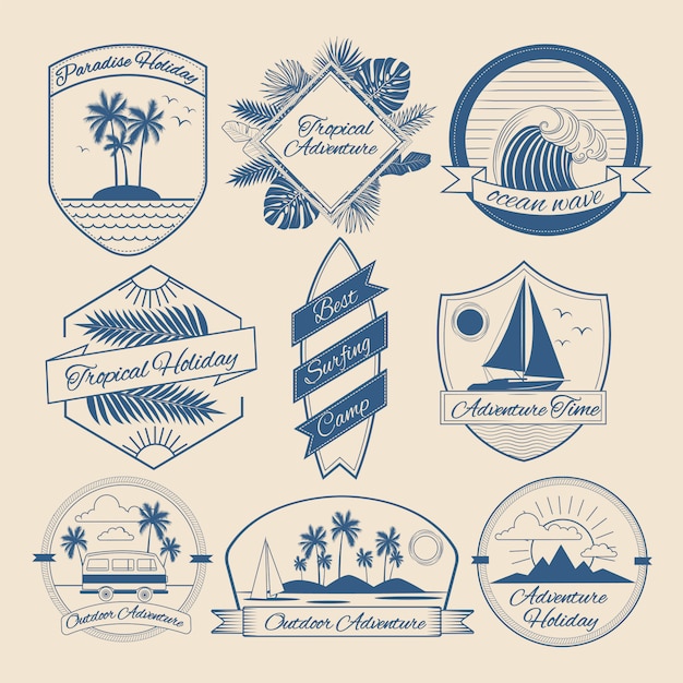 Vecteur ensemble de badges vintage outdoor adventure