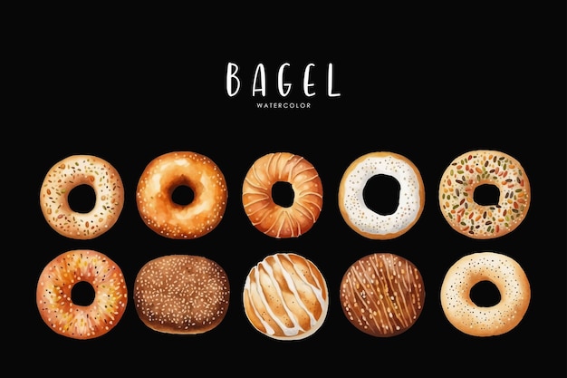 Un Ensemble De Bagels Différents Sur Fond Noir