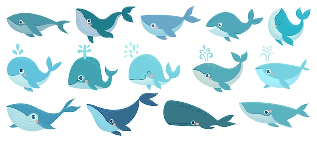 Vecteur ensemble de baleines mignonnes