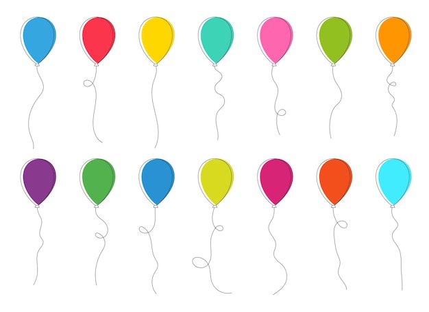 Ensemble de ballons de fête colorés attachés avec des cordes Illustration vectorielle en style cartoon