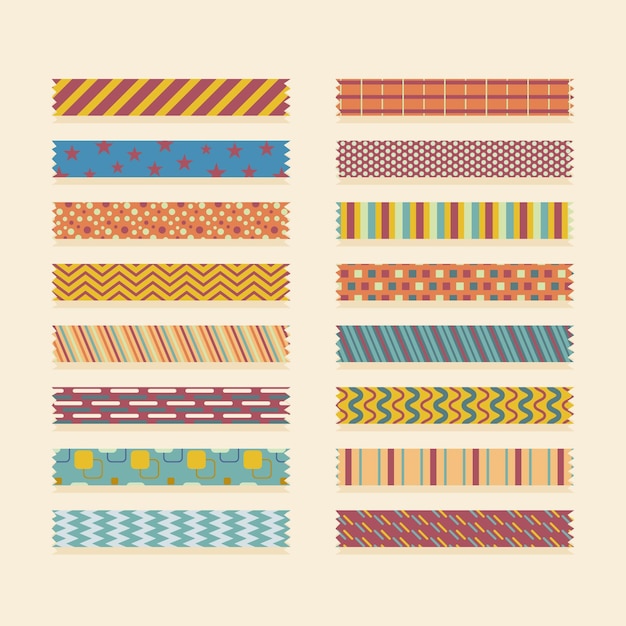 Vecteur ensemble de bandes de washi plat de différentes couleurs