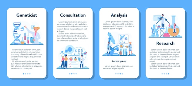 Ensemble De Bannière D'application Mobile Généticien. Médecine Et Technologie Scientifique.