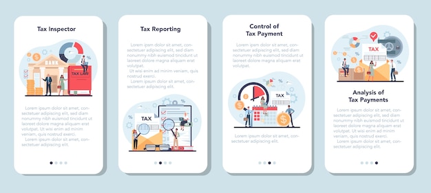 Ensemble De Bannière D'application Mobile Inspecteur Des Impôts. Idée De Reporting Fiscal Et De Contrôle.
