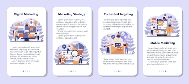 Ensemble de bannière d'application mobile de marketing numérique