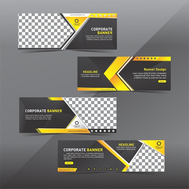 Ensemble de bannière web moderne noir et jaune