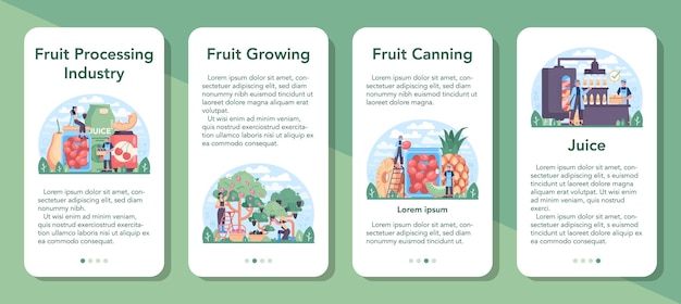 Ensemble De Bannières D'applications Mobiles Pour L'agriculture Et La Transformation Des Fruits