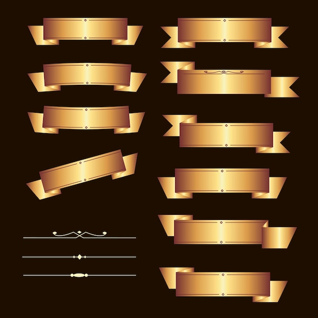Vecteur un ensemble de bannières dorées sur fond noir.