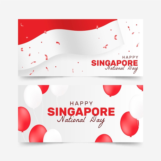 Vecteur ensemble de bannières de la fête nationale de singapour dégradé