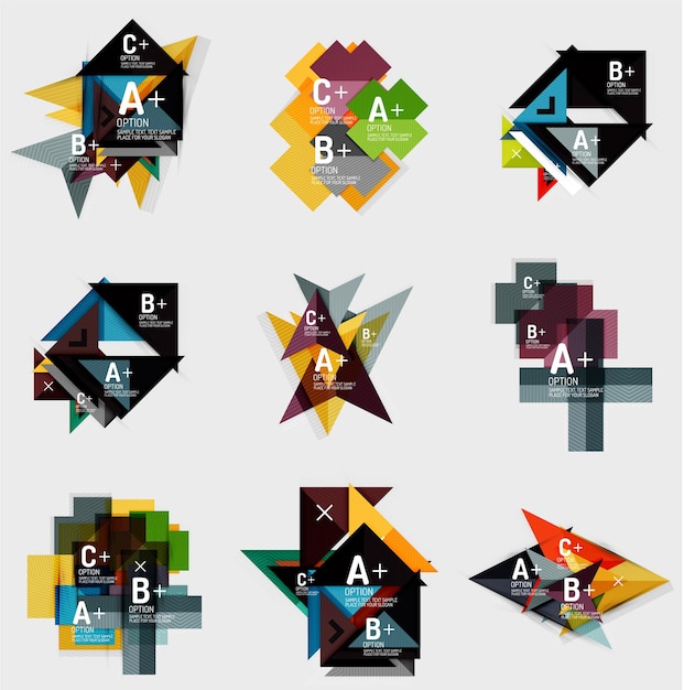 Ensemble de bannières géométriques de style de conception de papier avec des exemples d'éléments infographiques de texte