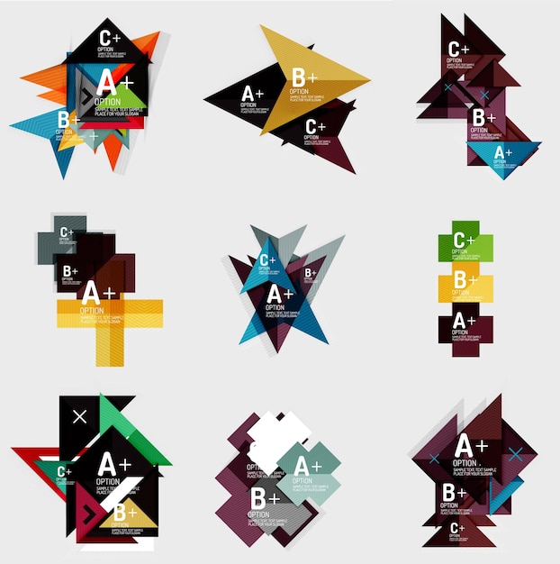 Ensemble de bannières géométriques de style de conception de papier avec des exemples d'éléments infographiques de texte