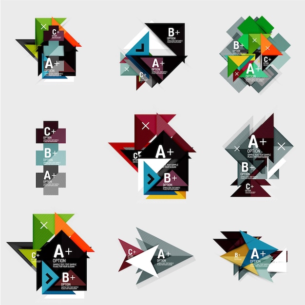Ensemble de bannières géométriques de style de conception de papier avec des exemples d'éléments infographiques de texte