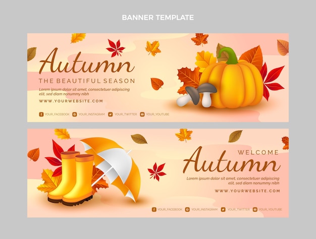 Vecteur ensemble de bannières horizontales automne réaliste