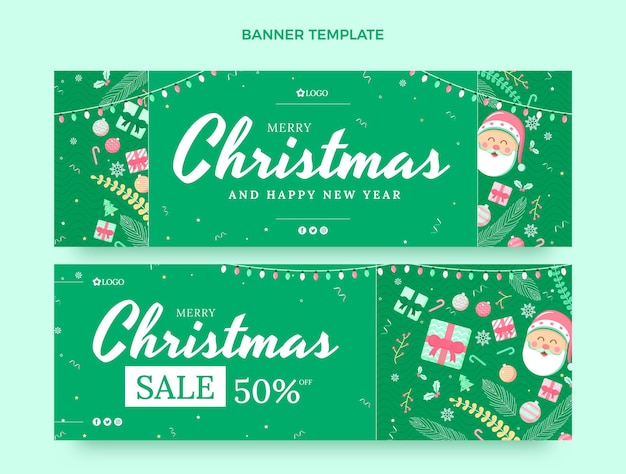 Ensemble de bannières horizontales de noël plat