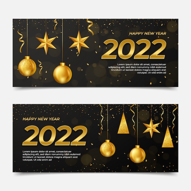 Ensemble de bannières horizontales réalistes de bonne année 2022