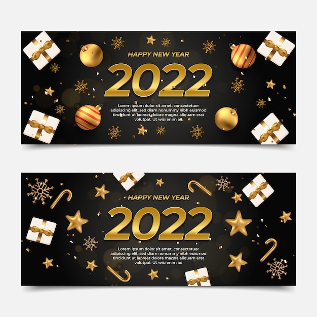 Ensemble de bannières horizontales réalistes de bonne année 2022