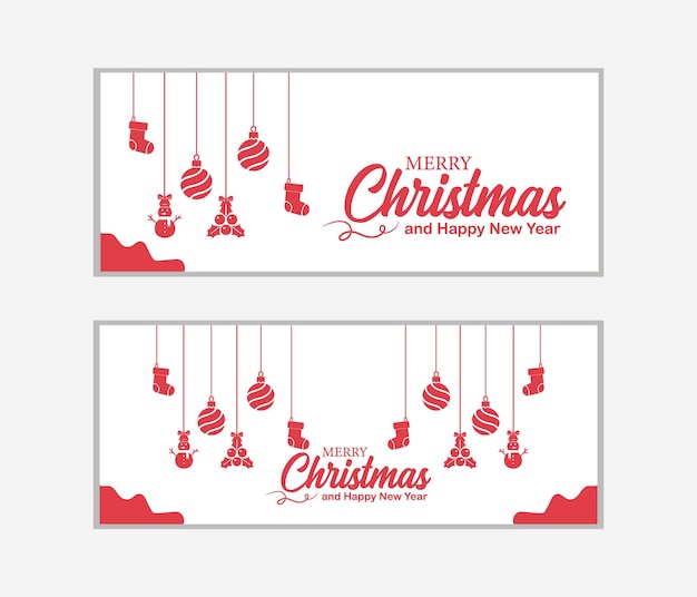 Ensemble de bannières joyeuses de Noël et de bannières de bonne année couverture des médias sociaux et bannière WebMerry