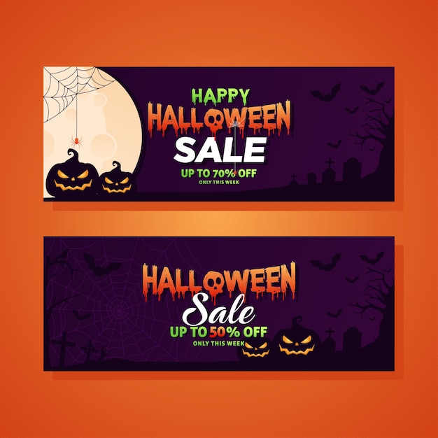 Vecteur ensemble de bannières de promotion de vente halloween.