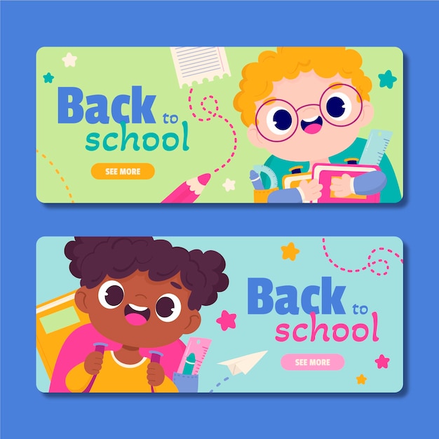 Ensemble de bannières de retour à l'école de dessin animé