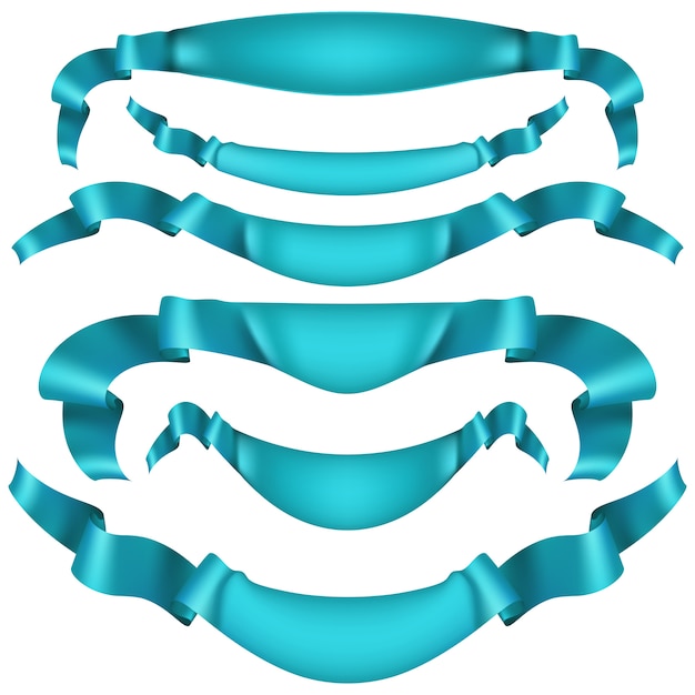 Vecteur ensemble de bannières de ruban bleu sur fond blanc.