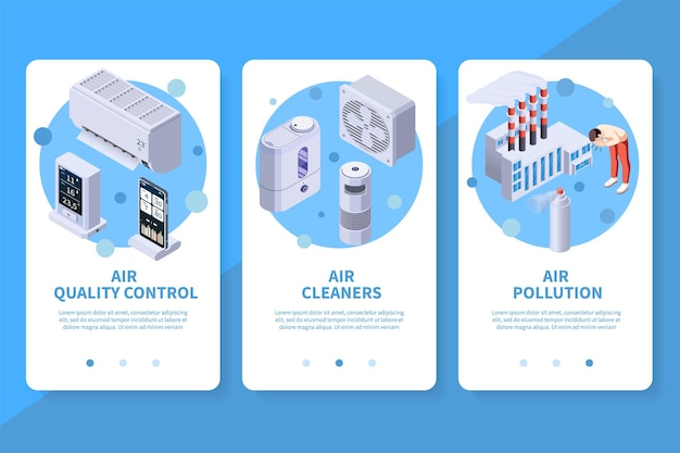 Ensemble de bannières verticales de l'application de contrôle de la qualité de la purification de l'air