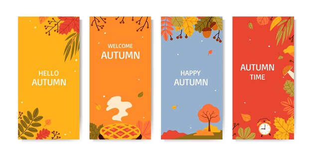Vecteur ensemble de bannières verticales d'automne illustration vectorielle plate pour les affiches de dépliants publicitaires sur les réseaux sociaux