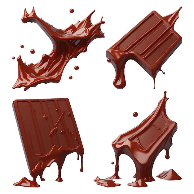 Ensemble De Barre De Chocolat 3d Avec éclaboussures De Chocolat