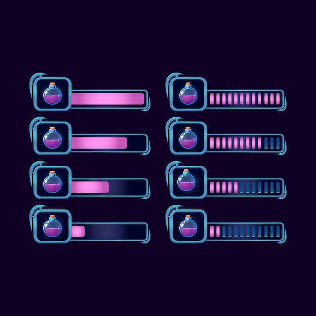 Ensemble de barre de progression de bouteille magique de potion de RPG fantastique gui pour les éléments d'actif de l'interface utilisateur