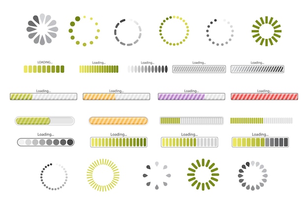 Ensemble De Barres De Progression De Chargement, D'icônes De Processus Et D'état Pour La Conception D'interfaces. éléments Du Tableau De Bord, Navigation Dans L'interface Utilisateur Numérique