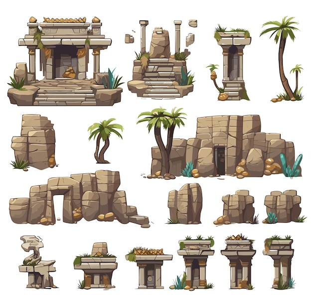 un ensemble de bâtiments en pierre et de palmiers fond de jeu paysage jeu vidéo fond d'écran fantastique