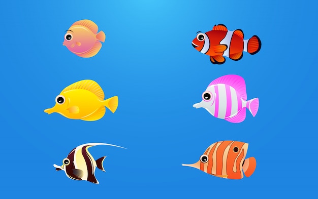 Un Ensemble De Beaux Personnages De Poissons De Mer