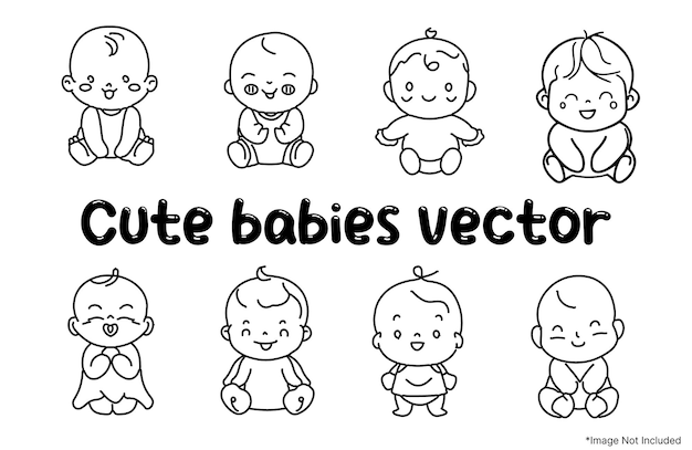Vecteur un ensemble de bébés mignons en noir et blanc.