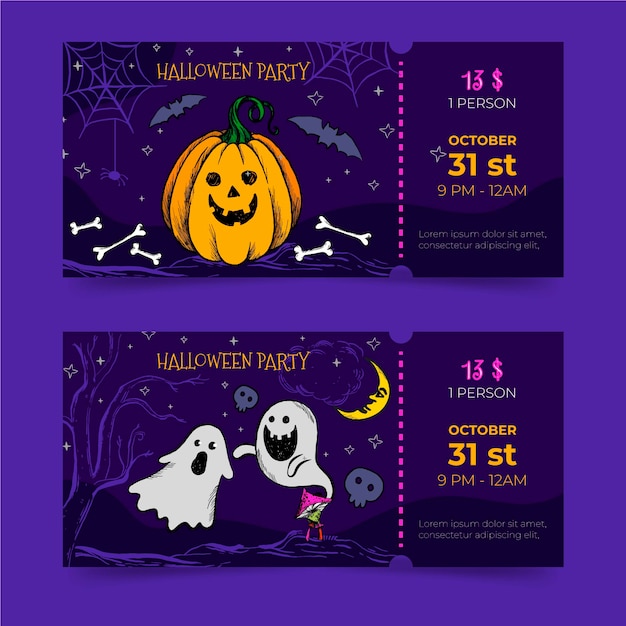 Ensemble De Billets D'halloween Dessinés à La Main